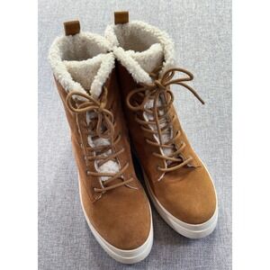J/Slides NYC Sneaker Boots Women 9 Cognac Suede Shearling Platform Excellent